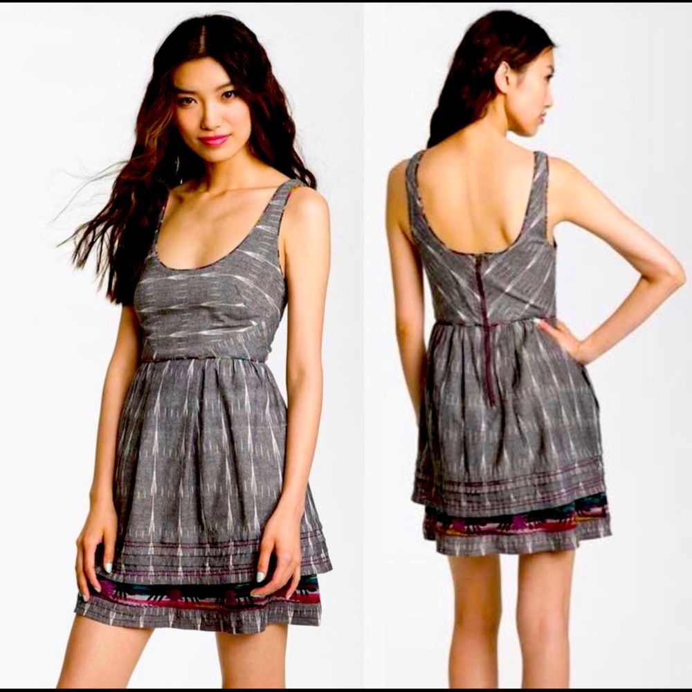 Free People Gray Weather Vane Ikat Boho Festival Dress Size 12